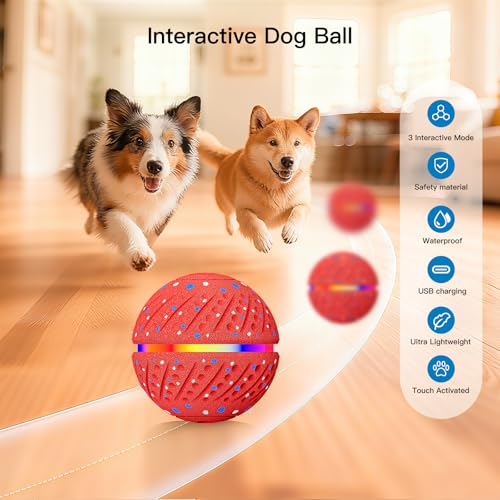 Interactive Smart Moving Dog Ball Toy, E-TPU for S/M Dogs - color: Red, size: 2.8 inches