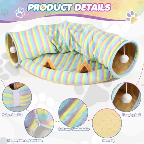 Spardar 2-in-1 Bunny Tunnel Bed, with Removable Mat Hideout,Stripe - color: Stripe