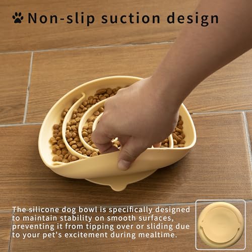 Bifeaw Slow Feeder Dog Bowls, Dishwasher Microwave Safe Silicone Puppy Puzzle Bowl with Non-Slip Design for Eating (Blue and Yellow) - color: Blue and Yellow
