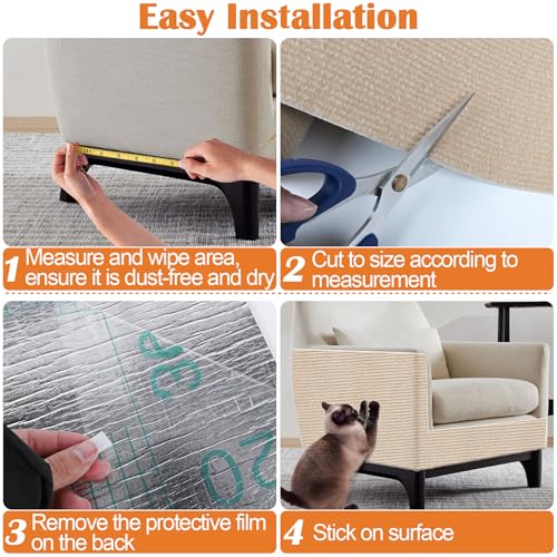 Cat Scratch Furniture Protector - 40" x 13.8" Trimmable Self-Adhesive Cats Claws Scratch Pads, DIY Cat Climbing Couch Protector for Scratch Post Cat Tree Replacement Indoor (Khaki) - color: Khaki, size: 13.8" x 40"
