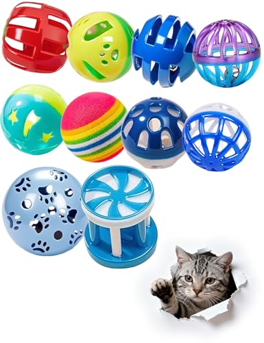 10-Pack Colorful Bell Cat Balls, Non-Toxic Lightweight Toys for All Cats - size: 1.5'' - 2.2'', 10-Pack