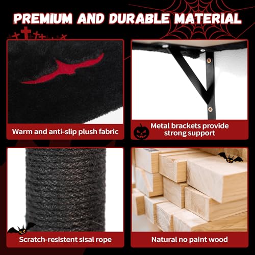 COZIWOW 5Pcs Wall Mount Cat Tree & Shelf Furniture for Cats, Black&Red - color: Red&Black