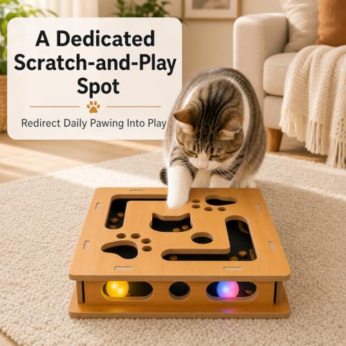 Cat Nail File Scratcher Box MDF Puzzle Toy with Sandpaper - color: Brown