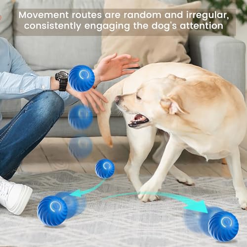 Interactive Dog Toys,Durable Active Wicked Ball,Automatic Moving Bouncing Rotating Ball for Puppy/Small/Medium Dogs,USB Rechargeable,Fun and Engaging Gift,Blue