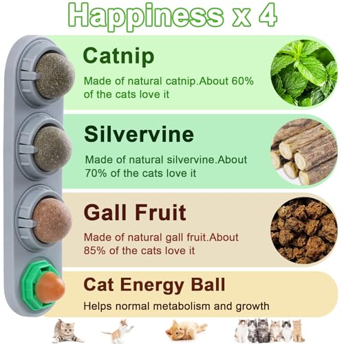 CCINEE Catnip Balls for Cats Wall Catnip Toys Edible Cat Toys for Cat Lick Safe Healthy Kitten Chew Toys Teeth Cleaning Dental Cat Toys(4 Flavor) - color: 4PCS
