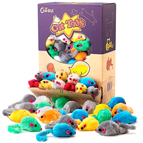 CHIWAVA 60PCS 4.1'' Furry Cat Toy Mice Rattle Small Mouse Interactive Play - color: Assorted Color 60PCS