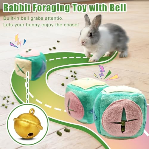 Rabbit Foraging Toy with Bell,Puzzle Feed Game Guinea Pig Fun Enrichment Toys Boredom Relief,Washable Snuffle Interactive Treat Ball Dispenser Exercise Bunny Toys for Indoor Bunnies(Blue) - color: Blue