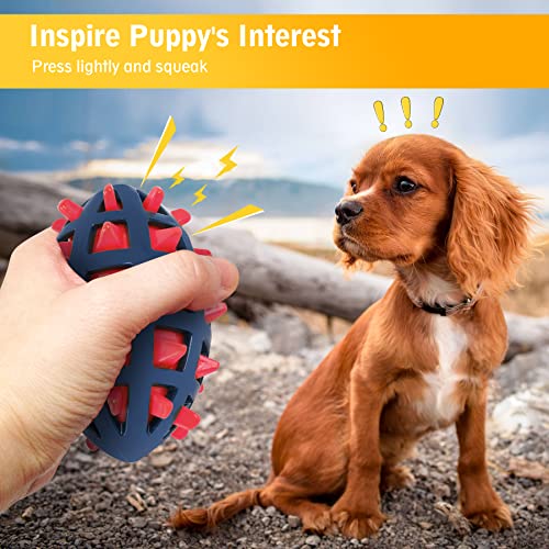 Dog Toy Ball, Dog Spiky Toy Ball with Squeaker, for Floating Chewing Fetching and Interactive Play (2pc Kit) - color: Red+Yellow