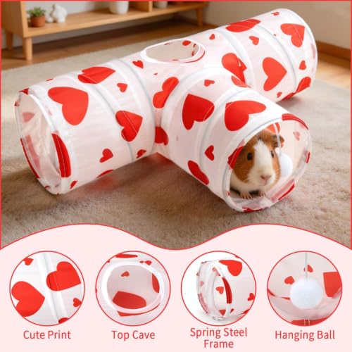 Rypet Guinea Pig Tunnel Hideout 3-Way Collapsible Small Pet Tubes, Heart - color: Flower