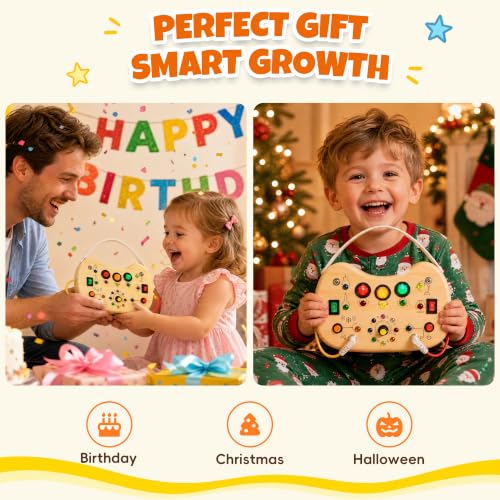 Busy Board with LED Light Switches,Montessori Toys for 1 2 3 Year Old - style: Upgraded Activity Board