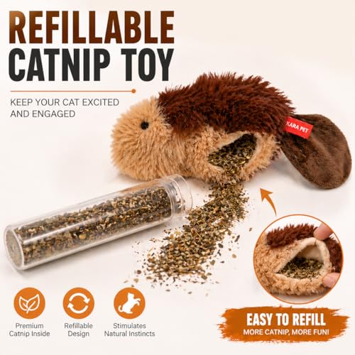 QiQi Refillable Catnip Toy Mouse, Interactive Plush Cat Toy with Catnip Refill, Soft Chew Toy for Indoor Cats & Kittens - color: brown