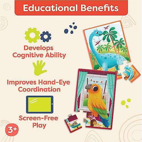B. toys Wooden Puzzles Pack o' Puzzles Pets & Dinos 2-Pack Set, 2 Pack - style: 2 Pack
