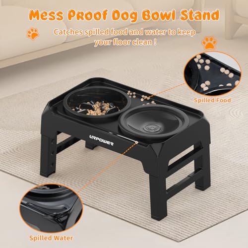 URPOWER Raised Dog Bowls 4 Height Adjustable Elevated Bowl Stand - color: Matte Black