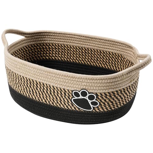 Small Dog Toy Basket for Pet Toy Storage Woven Baskets for Organizing - color: dark&light Beige