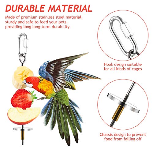 Weewooday 3 Pcs Bird Cage Food Holder Parrot Fruit Vegetable Skewer Stainless Steel Stick Feeder Bird Treats Skewer Parakeet Cockatoo Cockatiel Cage Treating Tool Small Animal Hanging Foraging Toys
