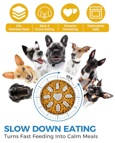 Slow Feeder Dog Bowls with Non-Slip Mat, Stainless Steel Metal Slow Feeder for Small & Medium Dogs, 2 Cups Pet Bowl for Slows Down Eating, Dishwasher Safe, Anti-Gulping Dog Bowl -2 Pack - size: 2 Cup 2 Pack