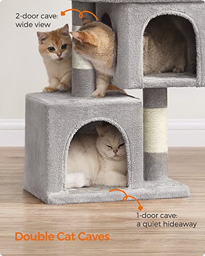 Feandrea Cat Tree, 26.4-Inch Small Cat Tower, Cute Plush Condo, Light Gray - color: Light Gray, size: S (15.7"L x 11.8"W x 26.4"H)