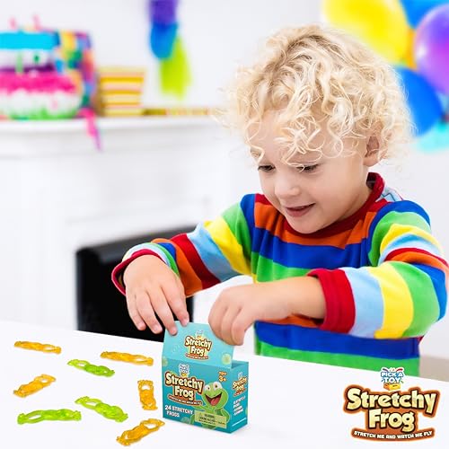 PICK A TOY Slingshot Rubber Frog 24 Set, Sticky Toys You Throw At The Wall, Stretchy Wall Crawler Toy, Party Favors for Kids Ages 4-8 and 8-12, Goodie Bags, Pinata Filler - style: Frog (24 Sets)
