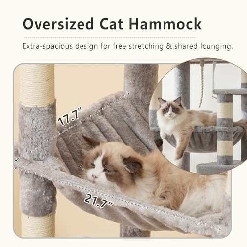 Heybly 64.2" Heavy-Duty Cat Tree for Large Cats with Wide Base HCT027W - color: Light Gray, size: 64.2 inch