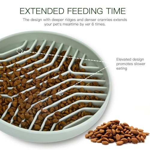 Silicone Slow Feeder Dog Bowls, Puzzle Design with Suction Cups (Green) - color: Green