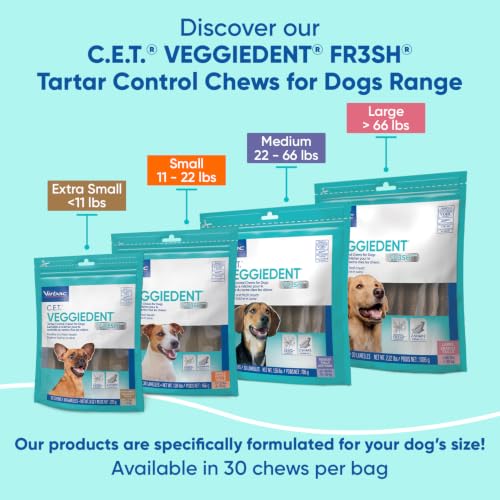 C.E.T. Veggiedent Fr3sh Plaque and Tartar Control Chews for Dogs, Medium - size: Medium 22-66lbs
