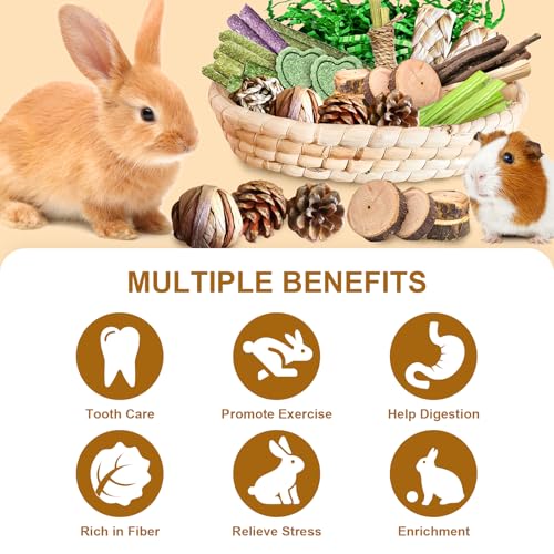 33PCS rabbit toys Rabbit Chew Treat Toys for Teeth Health, Natural Bunny EnrichmentToys for Boredom & Stress Relief, Keep Busy Toys for Guinea Pig Chinchilla Hamster Rat Gerbil Degu Indoor Outdoor