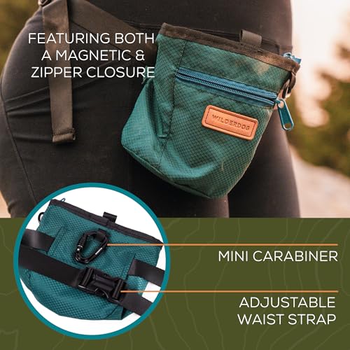 Wilderdog Dog Training Treat Pouch with Magnetic and Zipper Closure, Carabiner Attached, Adjustable Waist Strap - Magenta - color: Magenta