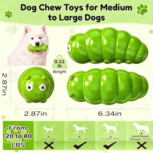 Squeaky Dog Chew Toys, Interactive Tough Indestructible Dog Toys for Aggressive Chewers, Medium to Large Dogs, Indoor & Outdoor Use - color: Green Chubby