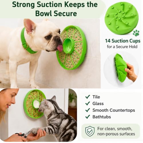 Slow Feeder Dog Bowl Silicone Suction Cup Anti Spill Dogs Cats - color: light green