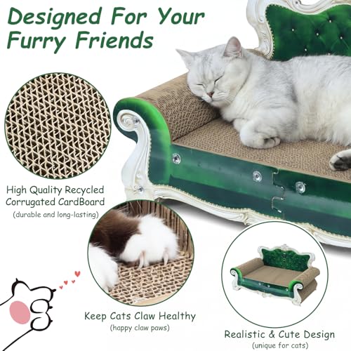 Luxury Cardboard Cat Scratcher Sofa Bed, Couch Shaped Cat Scratching Board, Cat Scratch Lounge with Catnip, Cat Scratcher for Indoor Cats (Green Crown) - color: Green Crown
