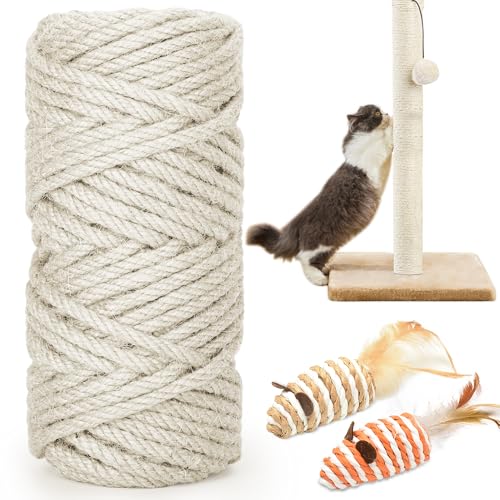 98FT 1/4 Inch Cat Scratching Sisal Rope for Cat Trees & Posts - color: White, size: 98ft