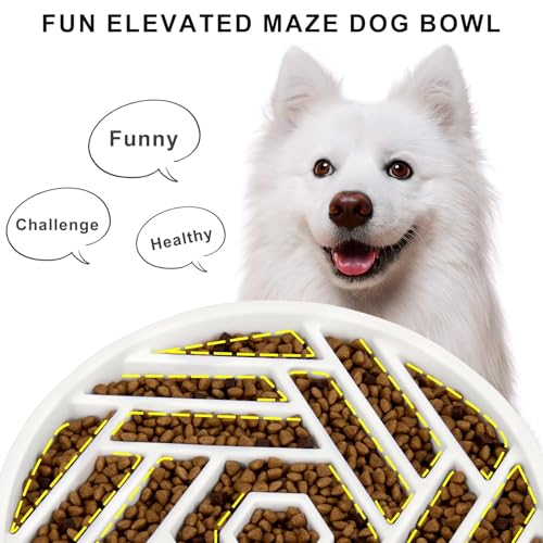 TOBYTO Slow Feeder Dog Bowls Large Medium Breed,Anti-Choking Slow Eating Dog Food Bowl,Non Slip Pet Slower Food Feeding Bowls Large Puzzle Slow Feeder Bloat Stop Maze Dog Dishes,White - color: White