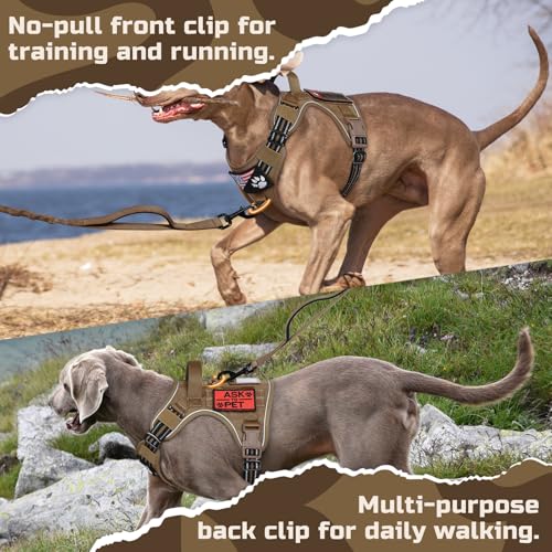 rabbitgoo Tactical Dog Harness for Medium, No Pull Military Service Vest - color: Brown, size: Medium