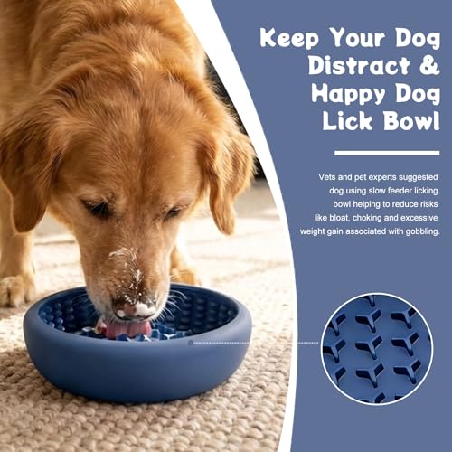 Slow Feeder Dog Lick Bowl, Silicone Feeding Dogs Licking Bowls(Blue, Large) - color: Blue, size: Large