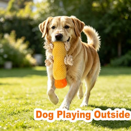 Yellow Duck Plush Chew Dog Toy, 11.2 in, Squeaker and Rope - color: Yellow Duck