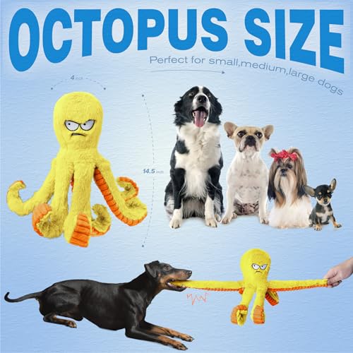 LEGEND SANDY Tough Dog Toys, Squeaky Large Dog Toy, Stuffed Puppy Chew Toys - color: 1 Pack Yellow Octopus