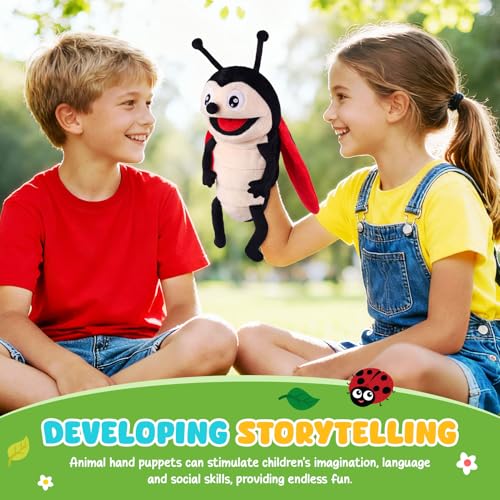 Animal Hand Puppets 11 Inch Insect Plush Ladybug Ant Dragonfly Caterpillar Puppet Toys Role-Play Puppets for Kids Storytelling Imaginative Pretend Play Teaching Preschool(Ladybug) - style: Ladybug