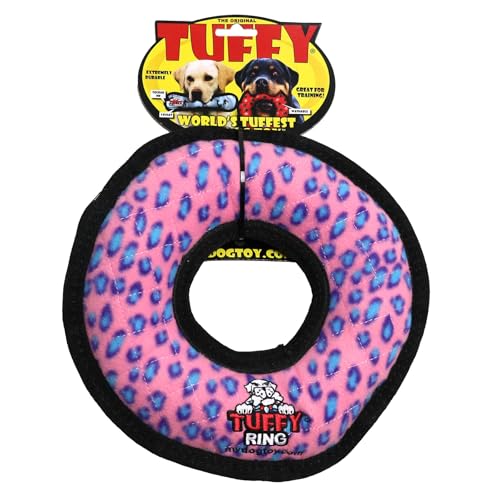 TUFFY® Ultimate Ring Ultra Durable Plush Dog Toy - color: Pink Leopard Ring