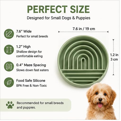 Moyelle Silicone Slow Feeder Dog Bowl for Small Breeds, BPA-Free, Silicone Suction Bowl for Fast Eaters, Dog Food for Fast Eaters, Dogs and Cats, Dry Food and Water Bowl, Dishwasher Safe (Green) - color: Green