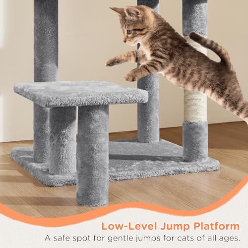 Yaheetech 57in Multilevel Cat Tree for Small Cats with Scratching Post - color: Light Gray