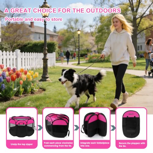Dog Cat Playpen, Puppy Pet Crate Tent Cage, Home Enclosure Kennel - color: Rose, size: S(29"L x 29"W x 17"H)