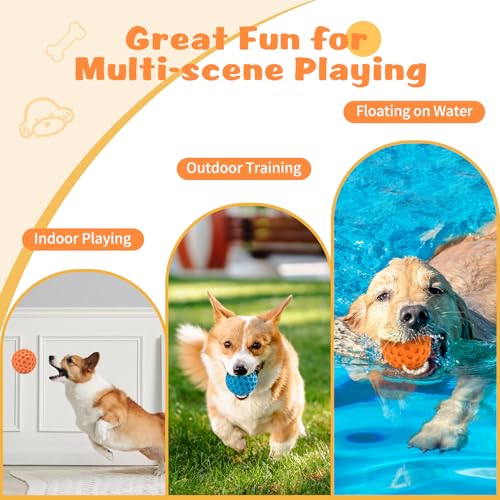 HIPPIH Indestructible Squeaky Dog Toys, Interactive Dog Balls 2 Pack - color: Blue+Orange, size: 3.15inch+3.15inch