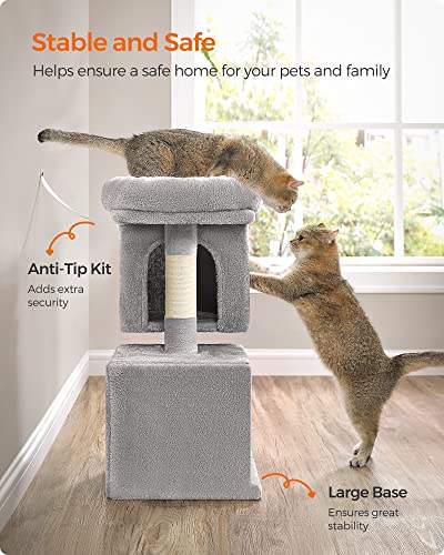 Feandrea Cat Tree, 26.4-Inch Small Cat Tower, Cute Plush Condo, Light Gray - color: Light Gray, size: S (15.7"L x 11.8"W x 26.4"H)