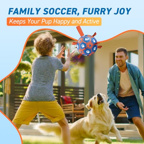 QDAN Dog Ropes Toys, Soccer Ball with Straps, Tug Toy, Dog Birthday Gift - color: Blue Orange, size: Large Size 3 (8 Inch)