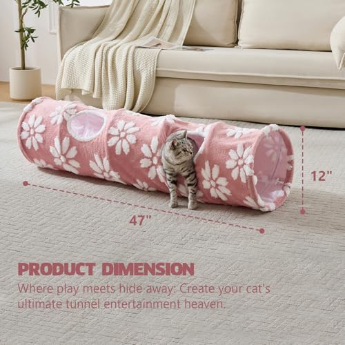 Straight Cat Tunnel for Indoor Cats 47"x12", Pink Flower - color: Pink Flower, size: Straight
