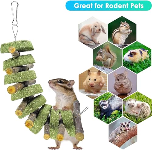 ERKOON Bunny Chew Toys, Rabbit Chew Toys for Teeth Grinding, Improve Dental Health, 100% Natural Apple Wood Timothy Grass Cake Treats for Rabbits Guinea Pigs Chinchillas Bunnies Hamsters (5 Pcs) - style: 5 Pcs