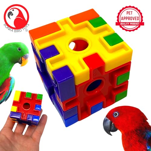 Bonka Bird Toys 2920 Puzzle Cube Foot Talon Craft Part Durable Parrot Cage Toy, Amazon, African Grey, Conure, Ringneck, and Similar Breed Sizes