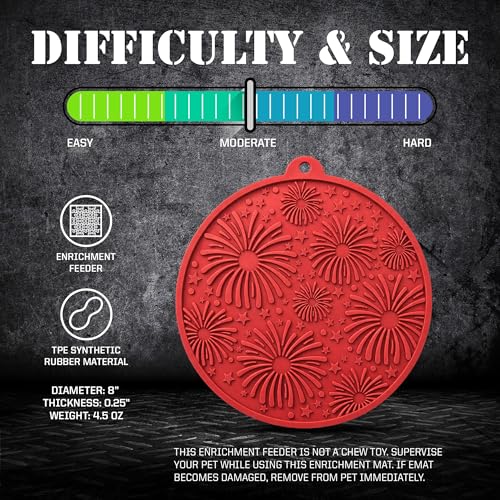 SodaPup USA K9 Fireworks eMat – Durable Enrichment Feeder Lick Mat for Dogs & Cats, Non Toxic Pet Safe Food Safe Material, Made in USA, Slow Feeder for Calming & Digestive Health - color: Red Fireworks Lick Mat