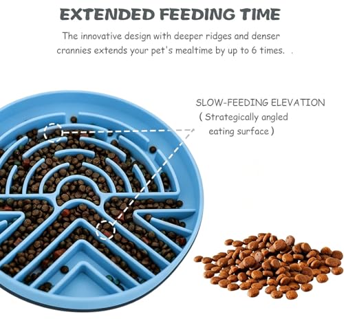 Slow Feeder Dog Bowl for Large & Small Pets, Anti Choking Puzzle Dog Food Bowl with Non-Slip Base, Interactive Pet Slow Eating, Silicone Cat Feeder for Puppies Dogs Cats - color: Blue