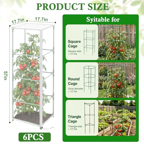 6 Pcs 57"X17.7"X17.7" Square Tomato Netting with Zipper, Insect Cover - size: Square-6PCS